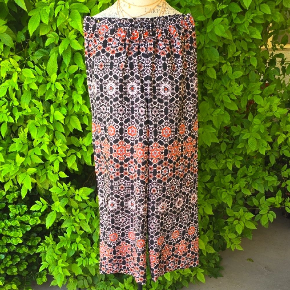 Premise Black and Orange Patterned Wide Leg Pants